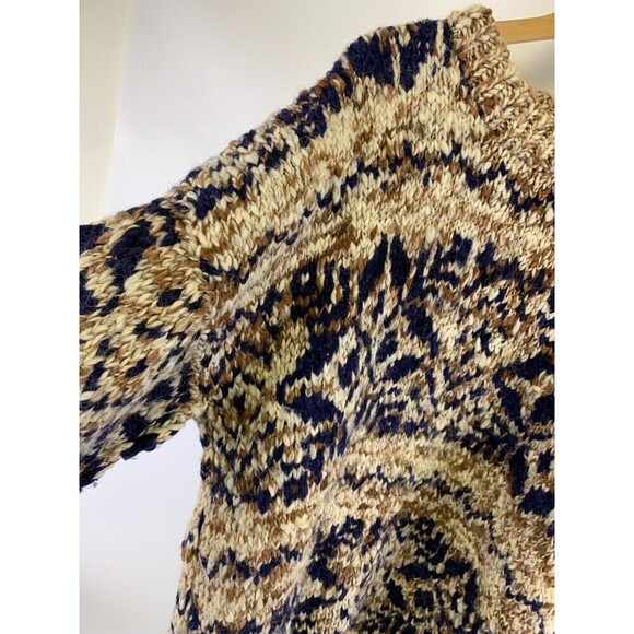 Indian Weavings Wool Sweater Brown Navy Chunky Knit Pullover Ecuador Oversized - Picture 3 of 13